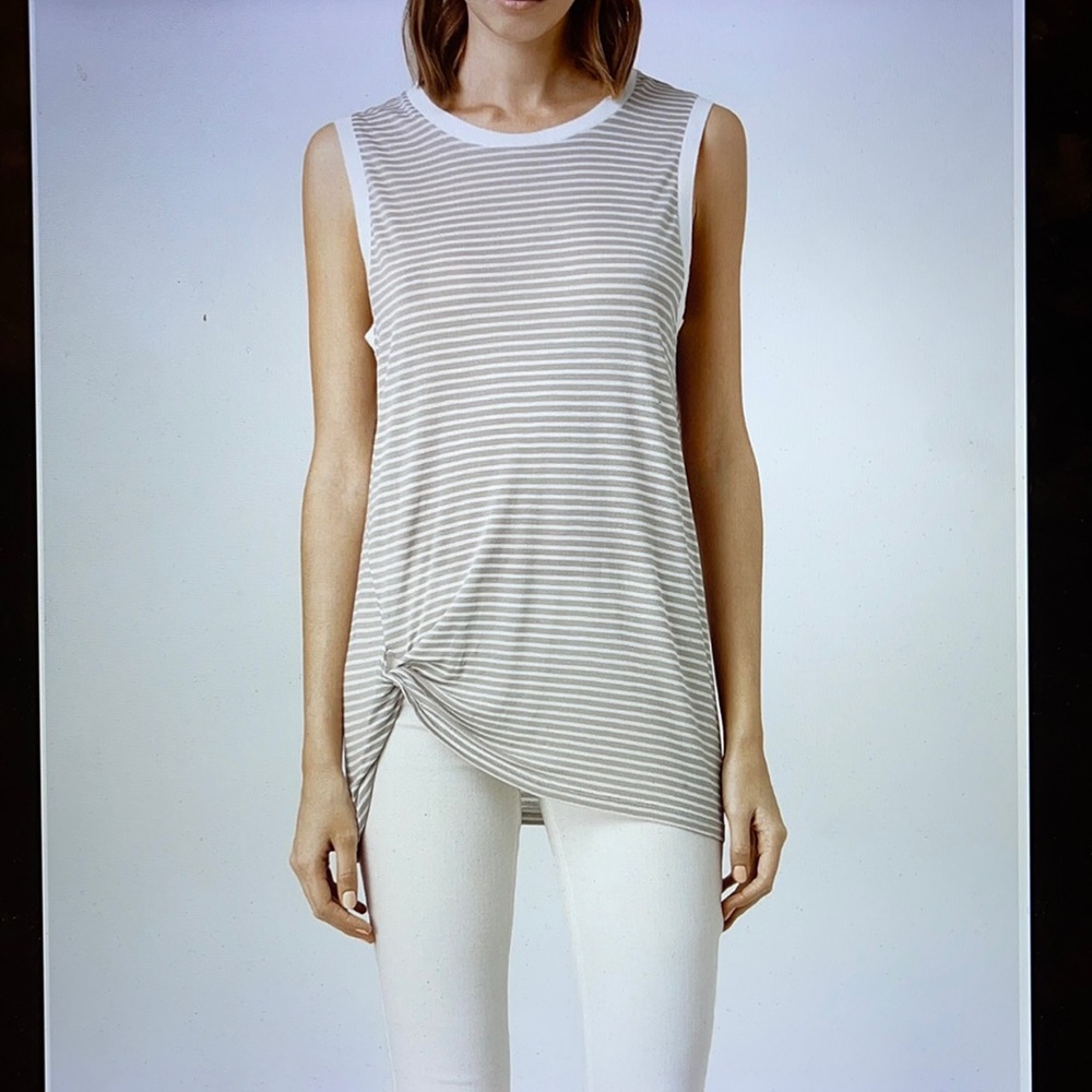AllSaints Beige and White Striped Sleeveless Knot Tank